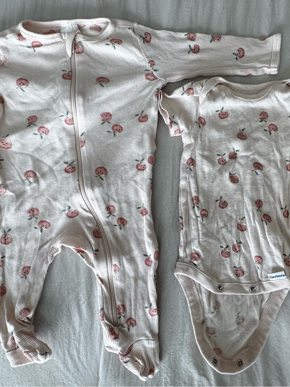 Gerber Baby Girls Pink Peach-Print Footed Sleeper & Bodysuit Set